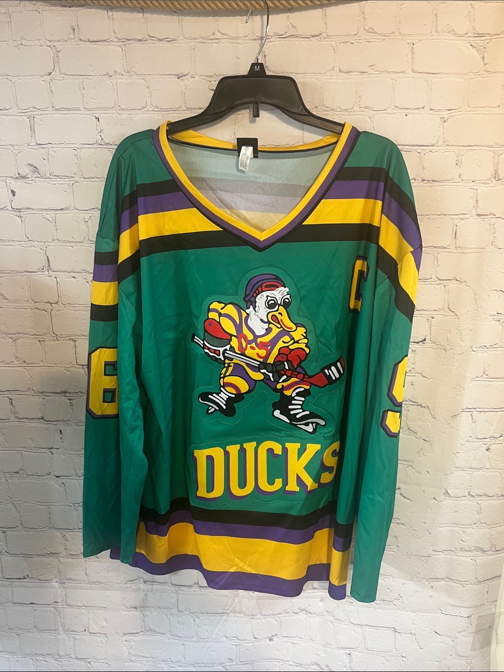 Adult Small/Medium Ducks Green Hockey Jersey with Yellow & Purple Accents